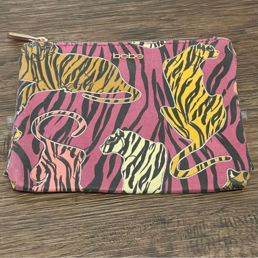 Bebe Makeup Bag Pink with Gold Tigers